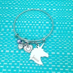 Cute Silver Girls Unicorn Personalised Bracelet, Gift For Little Girl, Unicorn Gift For Her, Unicorn Necklace, Silver Unicorn Jewelry