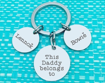 This Daddy Belongs To Keyring, This Dad Belongs To, Personalised Silver Fathers Day Gift, Grandpa Poppa Pop Grandad Personalised Gift