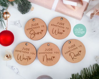 Personalised Something Gift Tags, Something To Gift Tags, Mindful Gift Tags, Christmas Gift Tags, Wooden Gift Tags, Want Need Wear Read