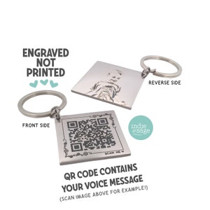 Porte-clés photo gravé unique avec message vocal de l'enfant lors de la numérisation ! Porte-clés QR Code, cadeau fête des mères, fête des mères, cadeau grand-mère