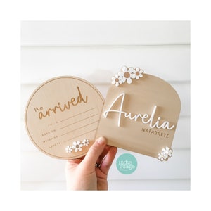 Newborn Announcement Plaque, Wooden Acrylic Name Plaque, Birth Announcement, Name Announcement Sign, Baby Name, Floral Name Announcement