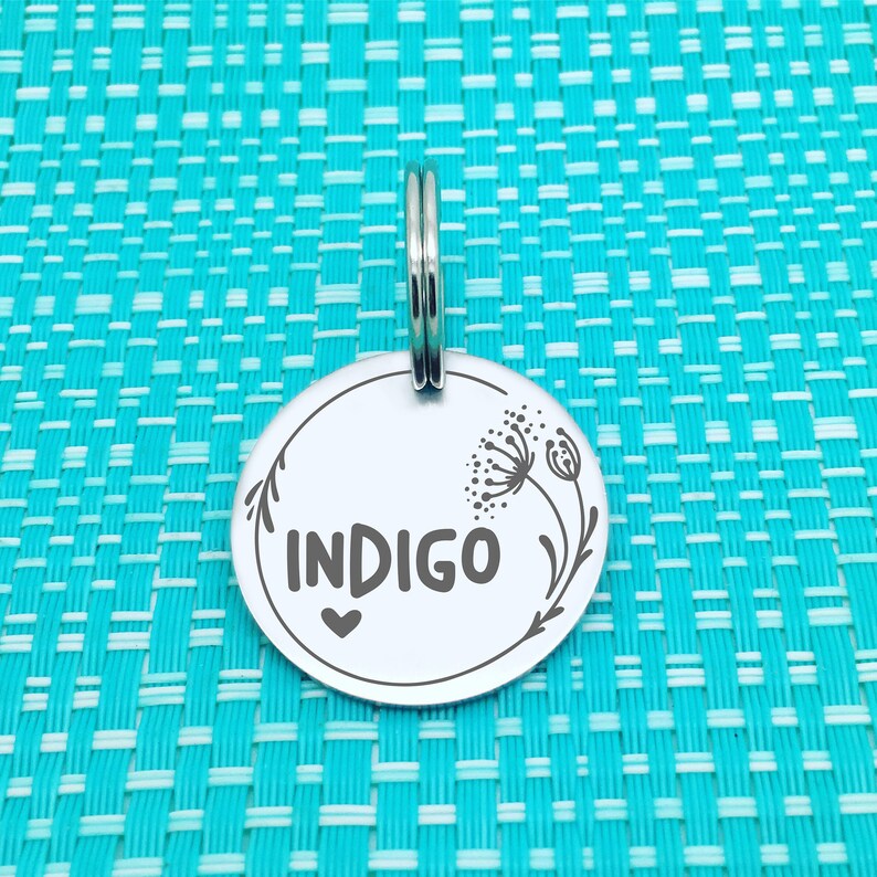Floral Dog Tag Cat Tag Dog Name Tag for Dogs Cats Pet id Tag SALE Silver Double Sided Engraved Dog Name Tag Dog ID Name Tag Dog Mom