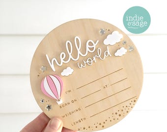 Hello World Sign - Hospital Baby Sign - Hello World Birth Announcement - Baby Gifts Baby Shower Gifts Baby Announcement Baby Girl Stat Sign