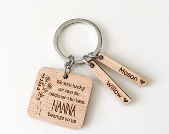 The Best Nanny Belongs to, Personalised Wooden Keyring, Gift from Grandchilren, Gift for Mum Nana Nanna Grandma, Love you Nanny Grandma Gift