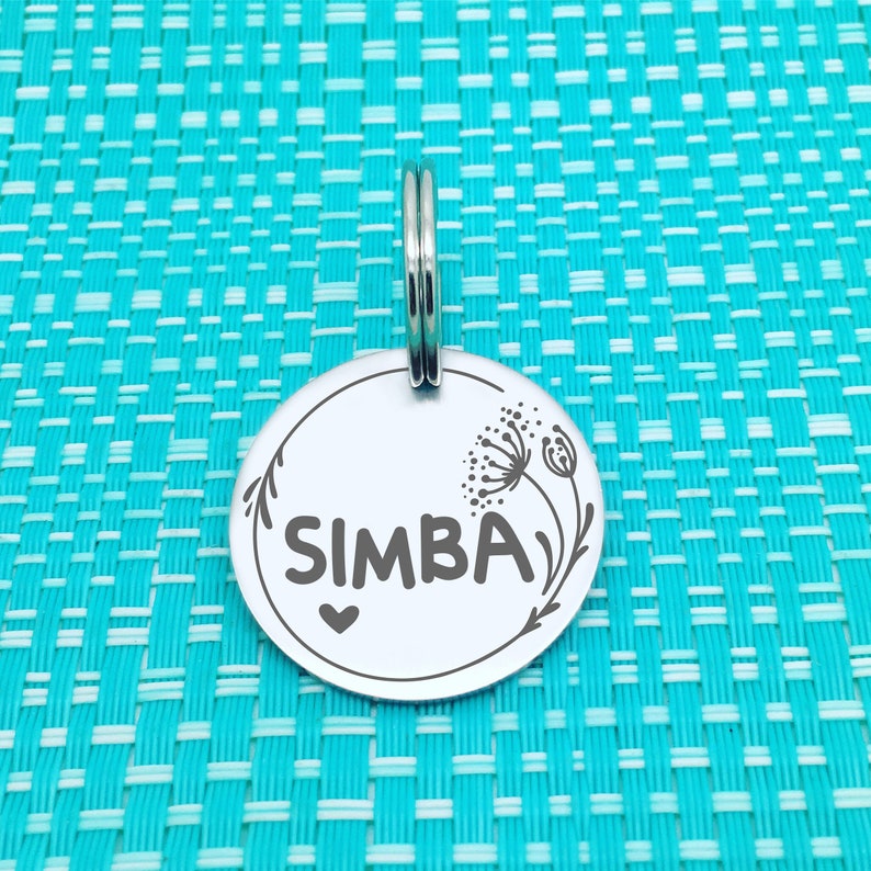 Floral Dog Tag Cat Tag Dog Name Tag for Dogs Cats Pet id Tag SALE Silver Double Sided Engraved Dog Name Tag Dog ID Name Tag Dog Mom