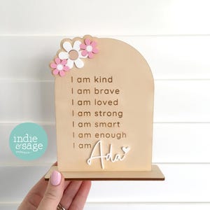 Personalised Affirmation Plaque with Stand - Floral Daily Affirmation Sign for Girls