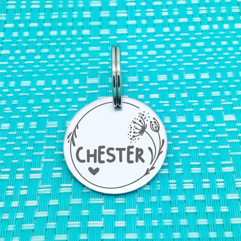 Floral Dog Tag Cat Tag Dog Name Tag for Dogs Cats Pet id Tag SALE Silver Double Sided Engraved Dog Name Tag Dog ID Name Tag Dog Mom