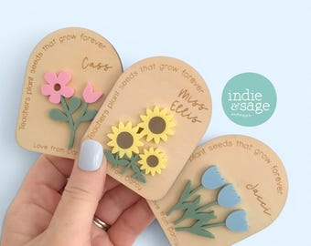 Imán personalizado para profesores / Gracias por ayudarme a crecer / Regalo personalizado con el nombre del profesor / Regalo de fin de curso para profesores / Regalo para alumnos