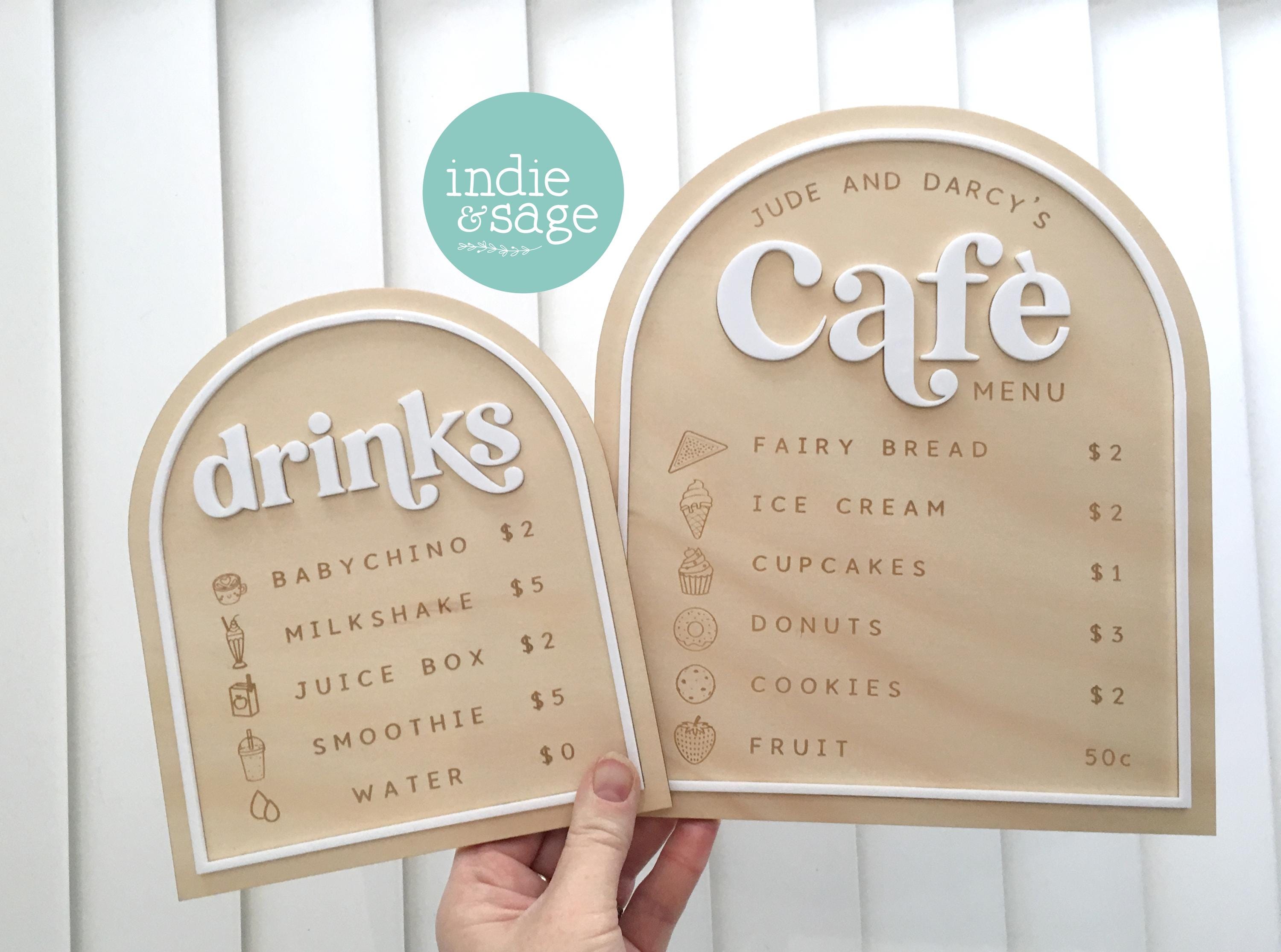 Personalised Play Cafe Menu Sign Set, Kids Cafe Sign, Kids Cafe Menu ...