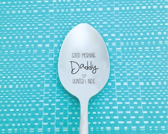 Good Morning Spoon, Personalised Spoon, Gift from Children, Personalised Christmas Spoon, Engraved Spoon Silver, Good Morning Gift