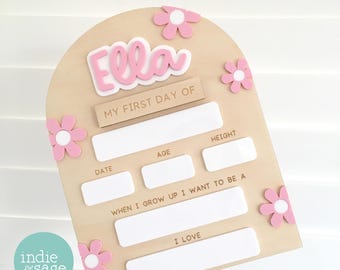 Back to School Board - Pink Flower Design with Interchangeable First and Last Day XL size