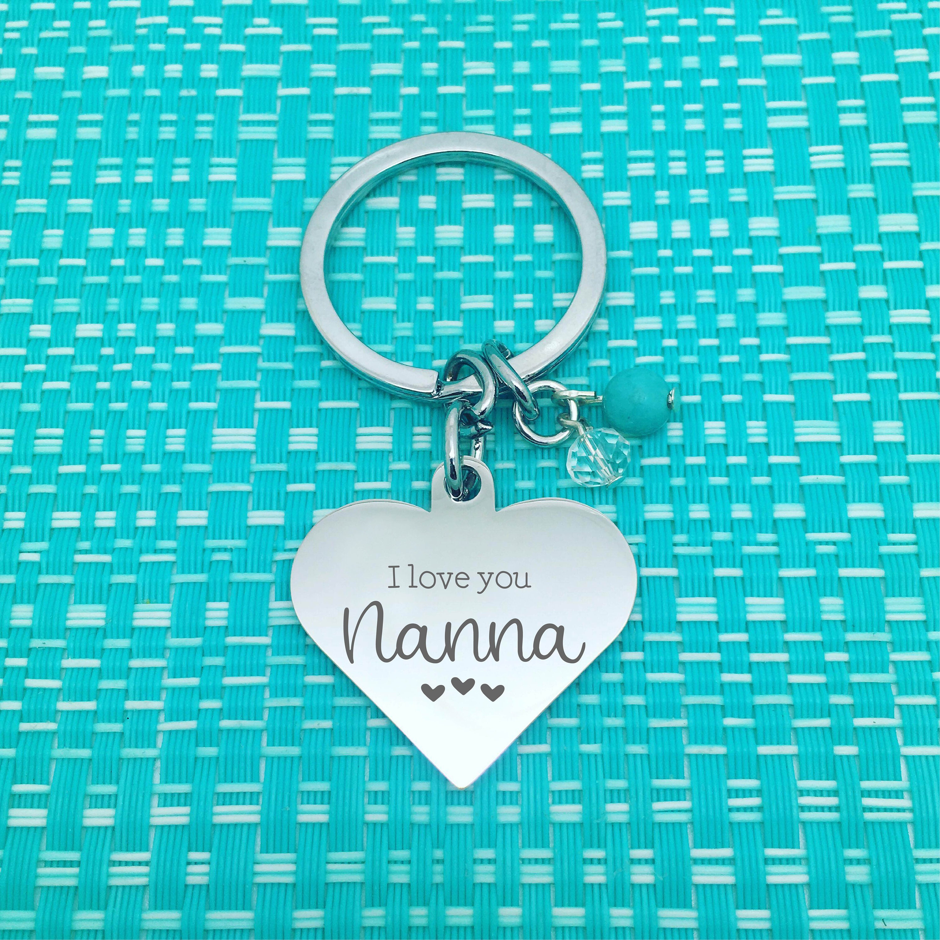 Key Rings Nanny Personalised Nanny Heart Shaped Silver Keychain, Double Sided Keyring ...
