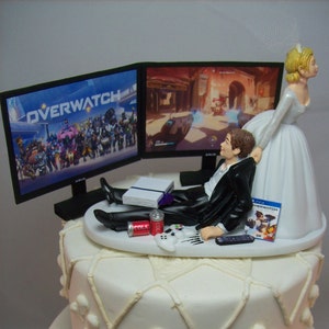 Ultimate GAMER Two-way Monitor 2 Split Screen Funny Wedding Cake Topper Video Game Gaming Junkie Addict Rehearsal Groom's BEER Computer