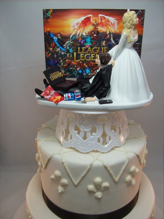 Custom League of Legends and Palladins Inspired Gaming Couple Wedding Cake Topper Ashe