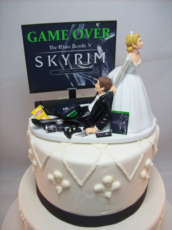 GAMER Funny Wedding  Cake  Topper  Game  Over Video Game  