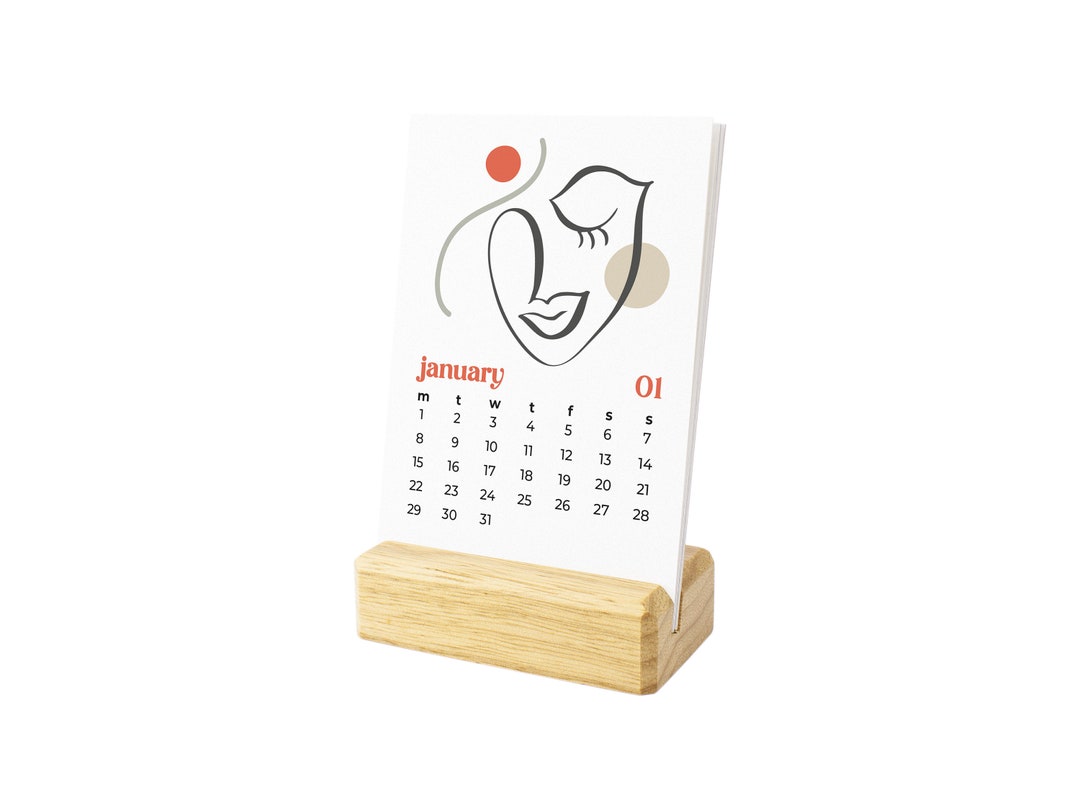 2024 Abstract Line Art Desk Calendar Monthly Calendar With Etsy