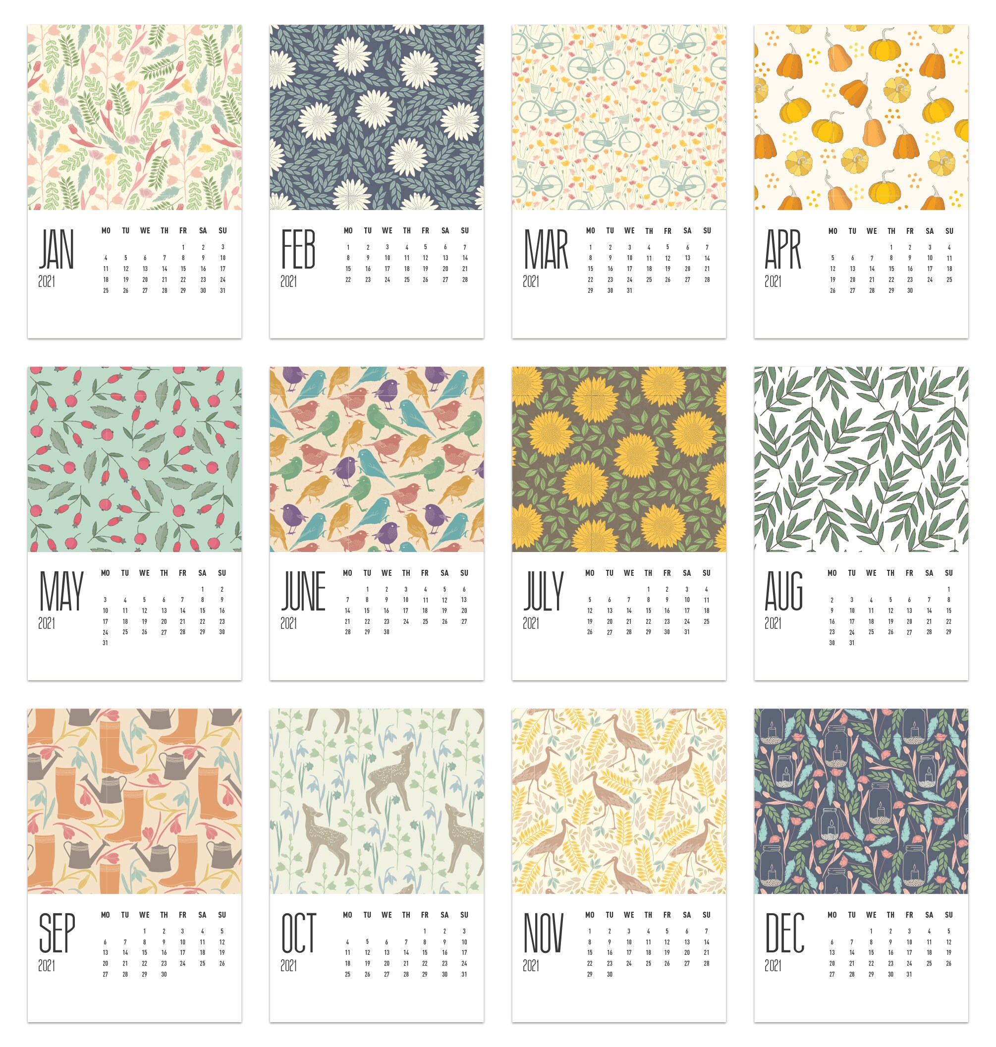 Floral Desk Calendar 2021 With Wooden Stand 2021 Desk Etsy