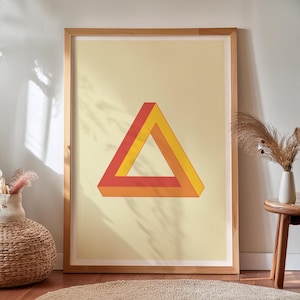 Retro Penrose Triangle Print, Impossible Shape Optical Illusion Wall Art, Geometric STEM Poster for Modern Decor
