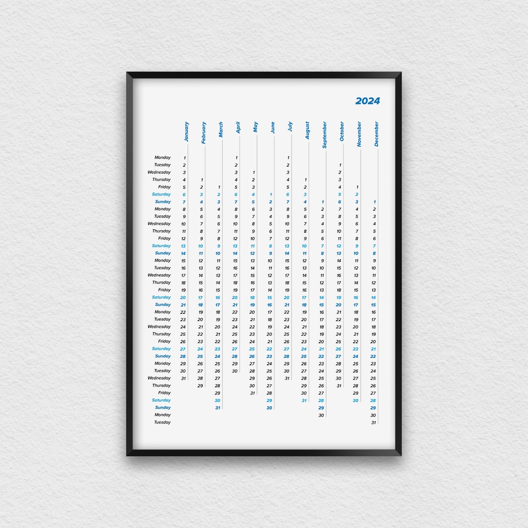 2024 Single Page Yearly Wall Calendar, 2024 Calendar Poster in Vertical ...