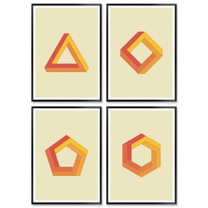Set of 4 Penrose Geometry Poster for Interior Design, Impossible Geometry Prints with 4 Designs