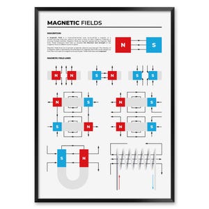 Magnetische veldenprint: natuurkundeposter voor STEM-onderwijs, leermiddelen en wetenschappelijke studiehoeken