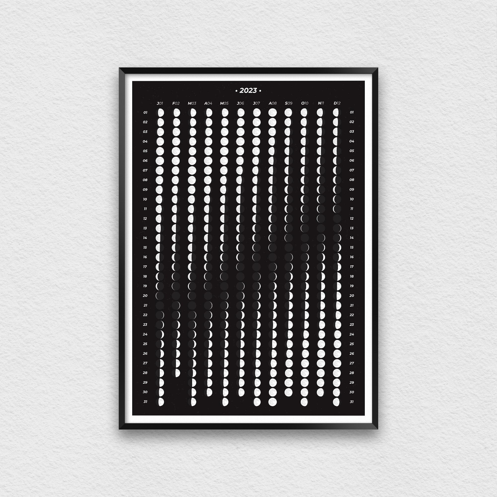 XL Poster 2022 Moon Calendar black & white, 2022 Wall Calendar, Moon