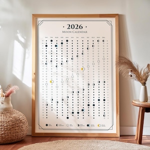Calendario de fases lunares 2026: Decoración de pared con eventos celestiales