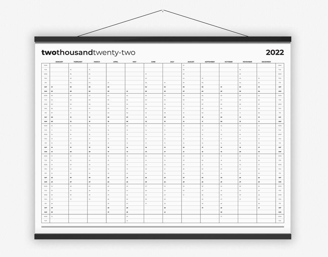 2022 Wall Planner With Personalized Events Horizontal Wall Etsy