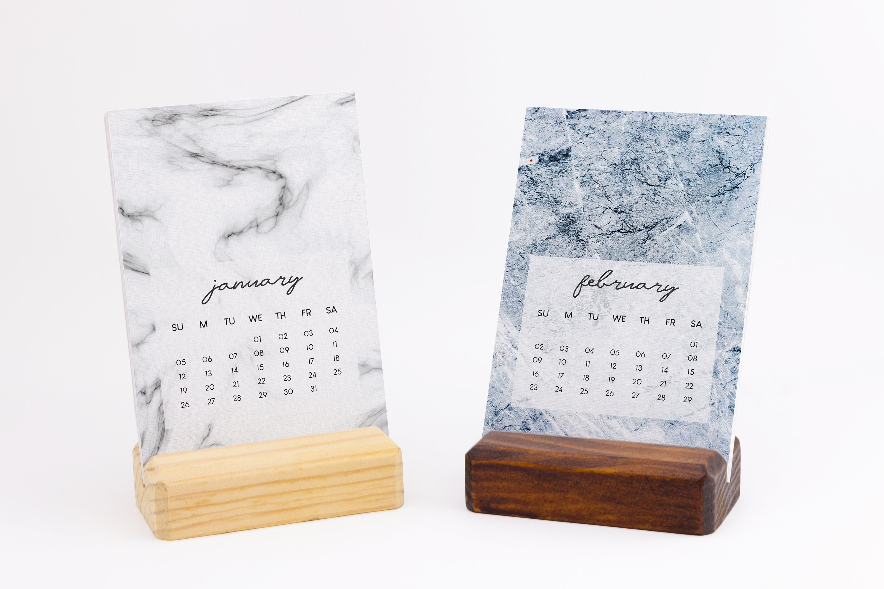 12 Page Desk Calendar with Marble Textures Marble Calendar Etsy