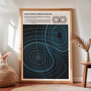 Chaostheorie print voor natuurkundigen, de vlindereffect print voor Science Lab decoratie, Lorenz Attractor kunst aan de muur voor college klas decor