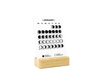 2027 Lunar Desk Calendar, Small Moon Calendar with Wooden Stand
