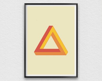 Póster de triángulo de Penrose de estilo retro, Arte de geometría sagrada, Decoración de pared geométrica, Impresión de geometría imposible, Arte de pared de ilusión óptica