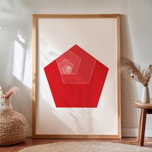 Golden Ratio Pentagon Print, Fibonacci Spiral Wall Art, Minimal Math Poster for Classroom or STEM Decor