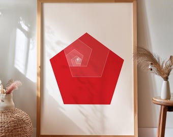 Impresión del pentágono con proporción áurea: póster matemático de la secuencia de Fibonacci
