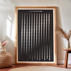 Calendario lunar 2025, calendario de pared vertical con fases de la luna para 2025 para el hemisferio norte y sur, idea de regalo de Año Nuevo para un amigo