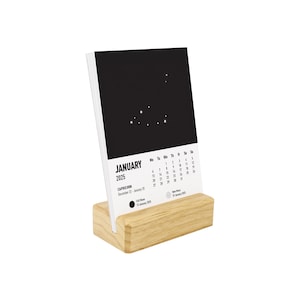 2025 Small Desk Calendar with Zodiac Signs, Wooden Stand Calendar with New Moon and Full Moon Dates, New Year Gift Ideas