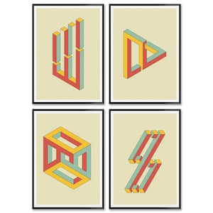 Set of 4 Optical Illusion Wall Art, Impossible Geometry Poster with 4 Designs, Escher Style Prints, Impossible Shapes Discounted Poster Pack