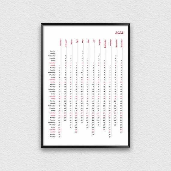 2023 Yearly Wall Calendar at a Glance, 2023 Poster in Vertical Layout, New Year Gift Idea for Housewarming - Etsy