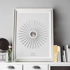Lunar Calendar 2019 Phases of Moon Print Moon Chart - Etsy