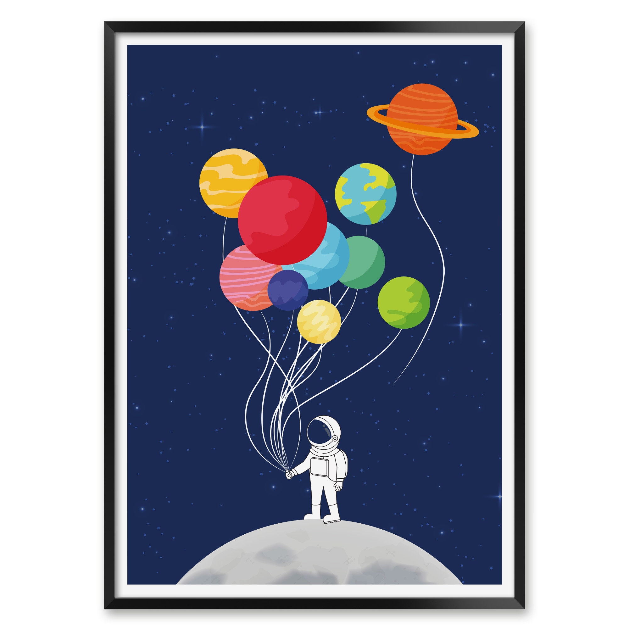 Solar System Poster With Astronaut Boy Space Themed Nursery - Etsy