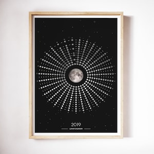 Lunar Calendar 2019 Phases of Moon Print Moon Chart - Etsy