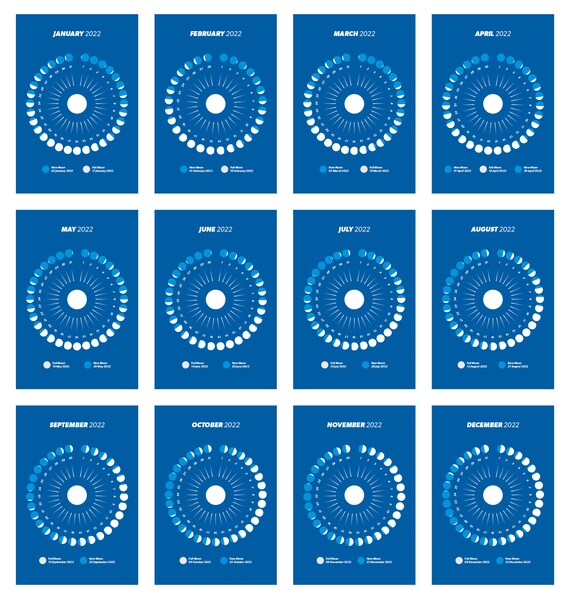 Calendrier Lunaire 22 Avec Support En Bois Calendrier De Etsy