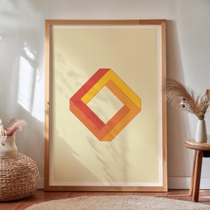 Impossible Square Illusion Print, Retro Penrose-Inspired Wall Art, Geometric Math Poster for STEM and Modern Decor