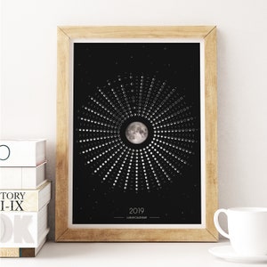 Lunar Calendar 2019 Phases of Moon Print Moon Chart - Etsy
