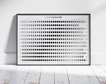 2026 Mondkalender: Diagramm der Mondphasen im Querformat