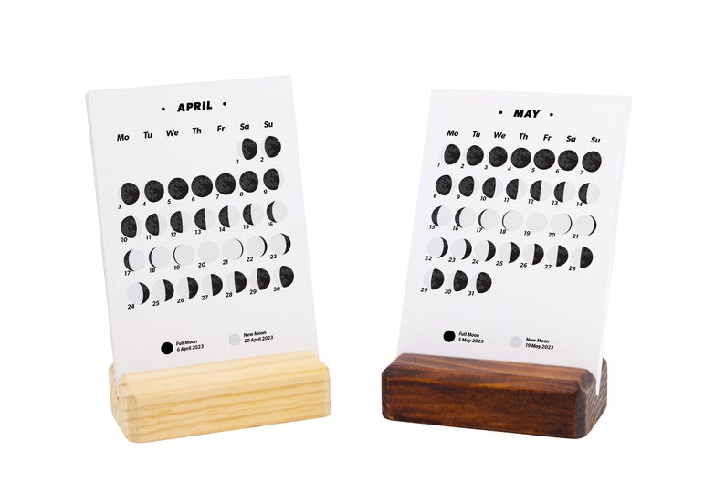 2023 Lunar Calendar With Wooden Stand Moon Phases Desk Etsy India