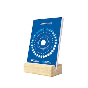 2025 Moon Calendar with Wooden Stand, 2025 Lunar Desk Calendar with Stand, Lunar Phases Calendar, Monthly Calendar, New Year Gift Idea