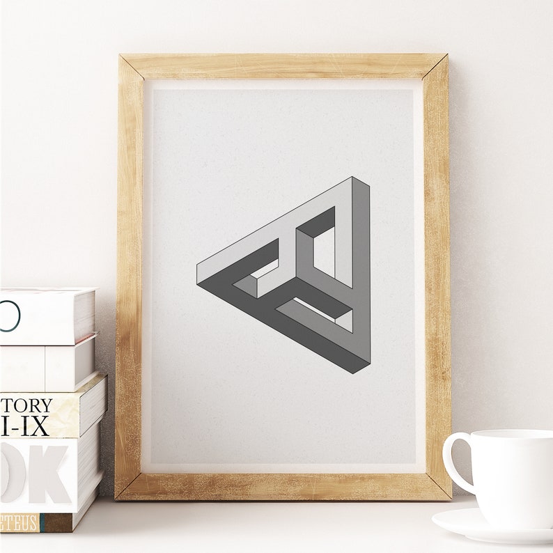 Optical Illusion Wall Art Retro Style Penrose Triangle Print Etsy