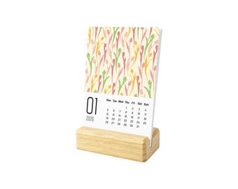2026 Blumen Tischkalender mit Holzständer - Kleiner Saisonkalender