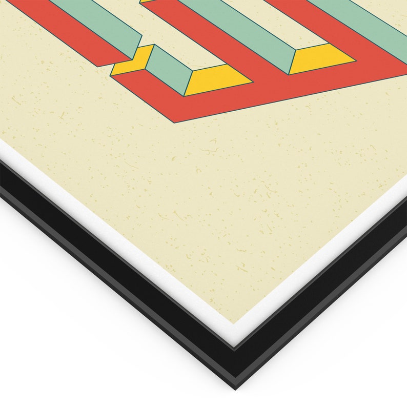 May include: A framed print of a geometric abstract design with a red, yellow, and blue color scheme. The design is made up of overlapping squares and rectangles.